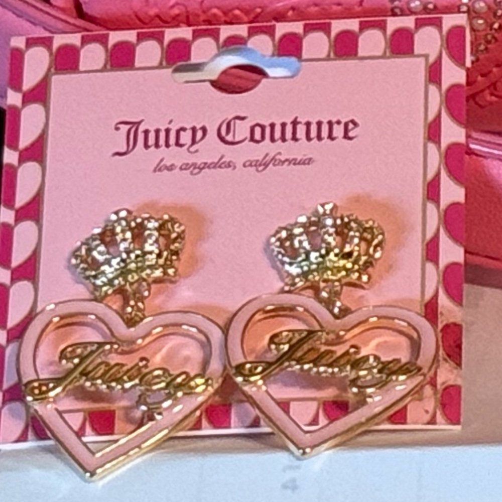 Juicy Couture NWT Pink Embossed Shoulder Bag & Juicy Crown Heart Earrings (P189) - Picture 9 of 12